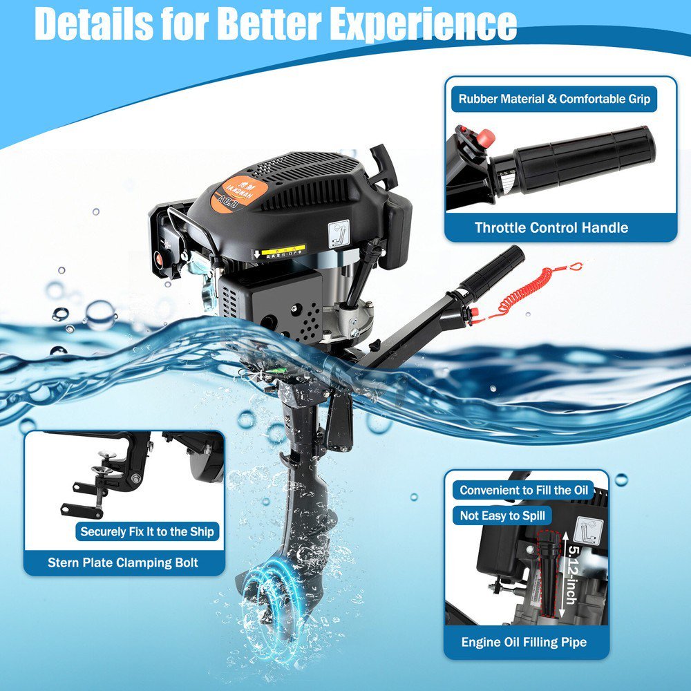6HP Outboard Motor 4 Stroke Gasoline Air Cooled Short Shaft, 140CC 3.75kW - Image 5