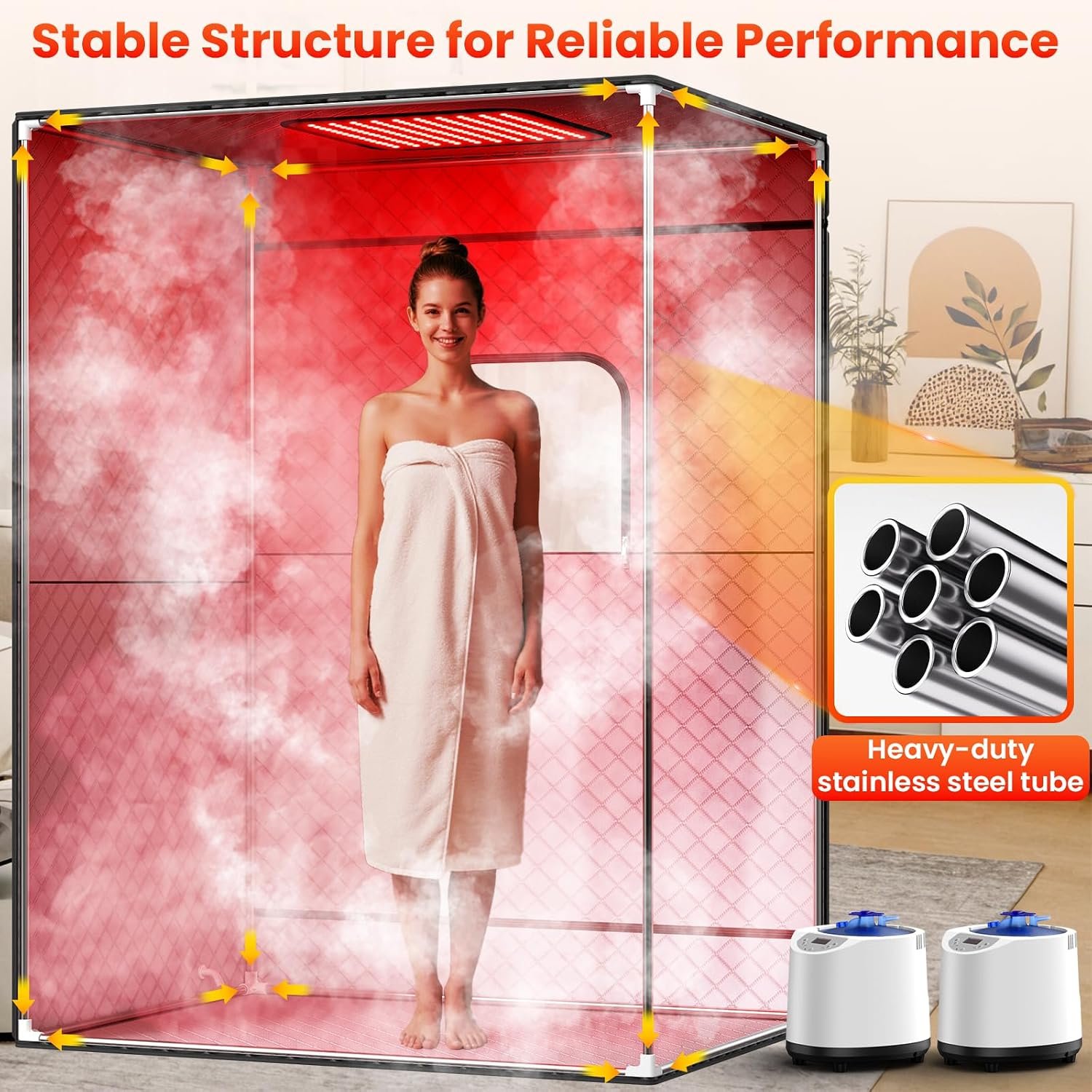 2-Person Steam Sauna with Dual Red Light Therapy – 160 LED Panel, 99-Min Timer - Image 3