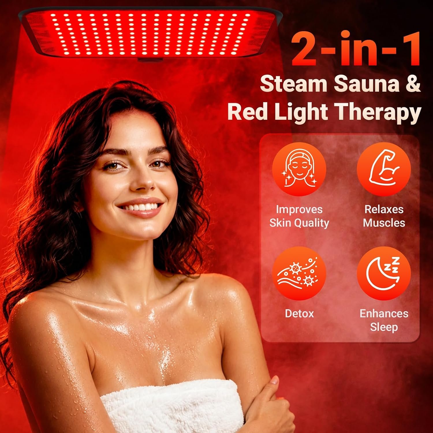 2-Person Steam Sauna with Dual Red Light Therapy – 160 LED Panel, 99-Min Timer - Image 7