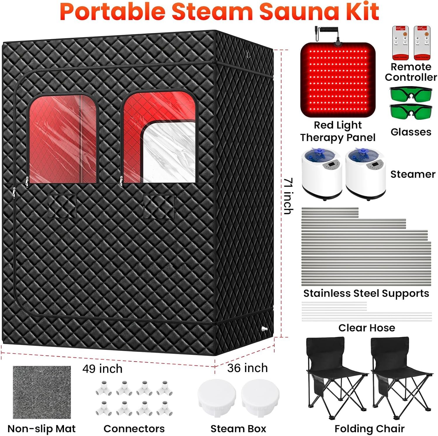 2-Person Steam Sauna with Dual Red Light Therapy – 160 LED Panel, 99-Min Timer - Image 2