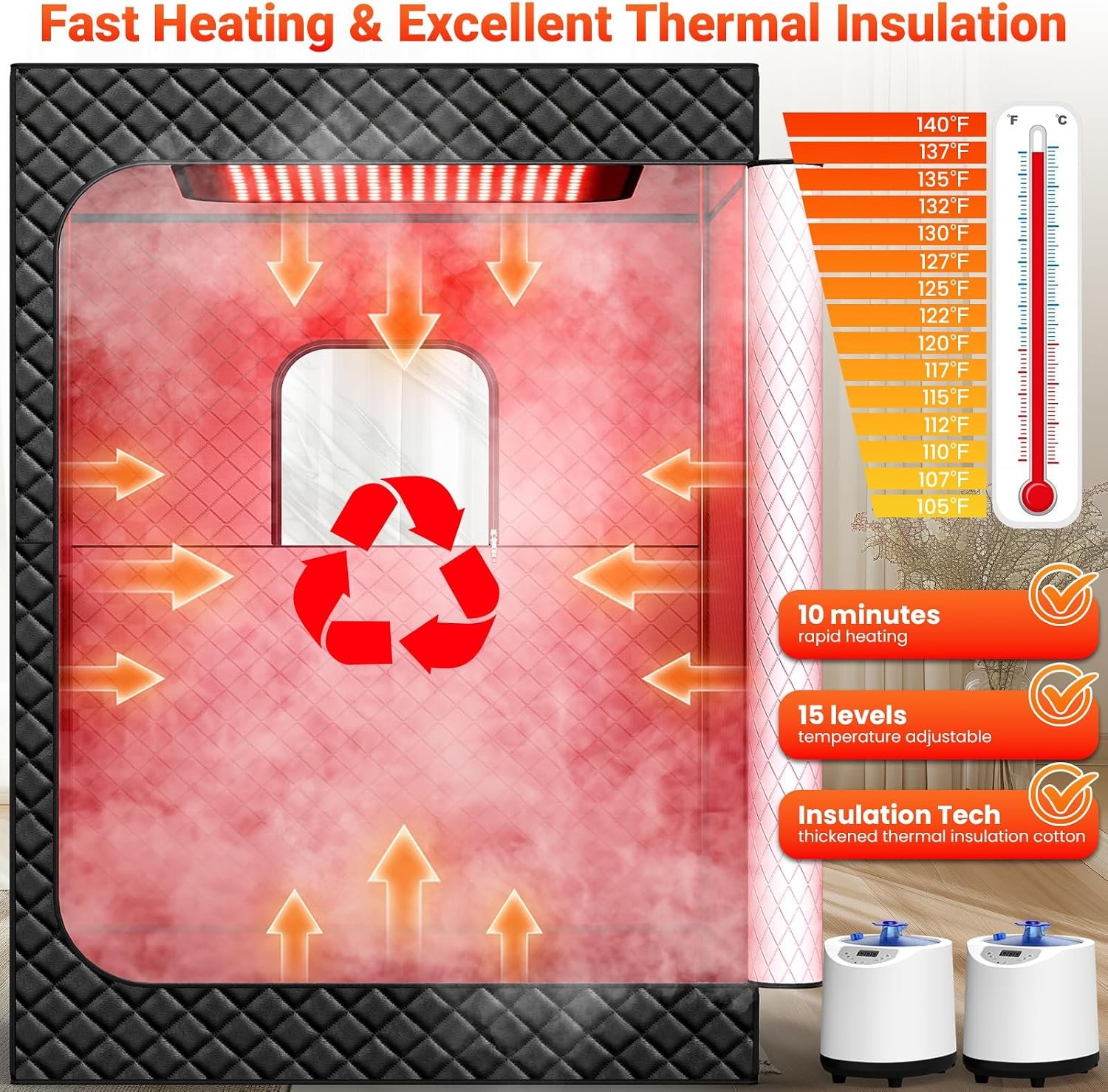 2-Person Steam Sauna with Dual Red Light Therapy – 160 LED Panel, 99-Min Timer - Image 8