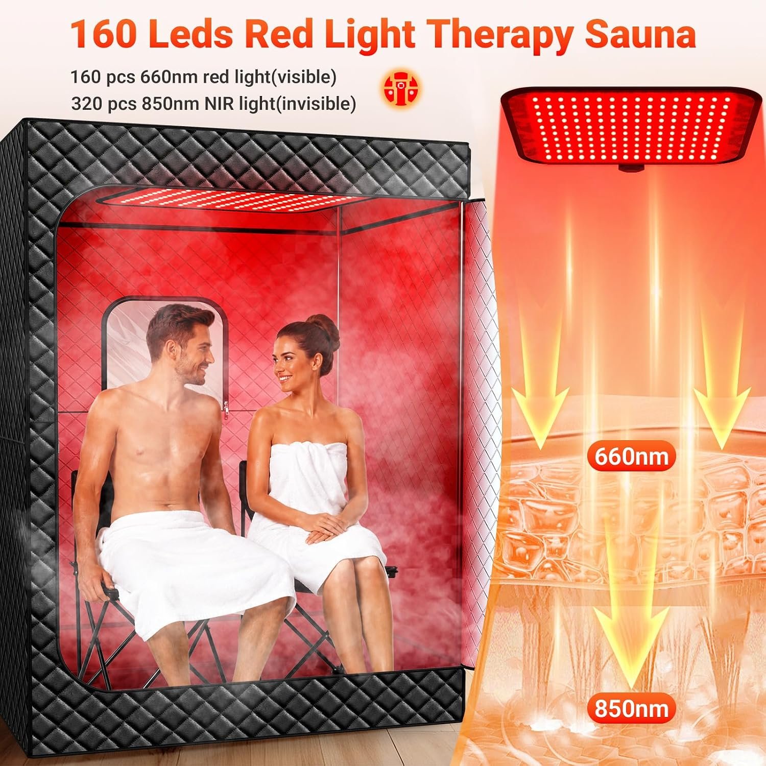 2-Person Steam Sauna with Dual Red Light Therapy – 160 LED Panel, 99-Min Timer - Image 9