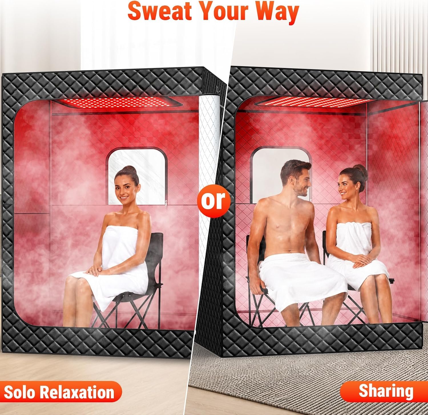 2-Person Steam Sauna with Dual Red Light Therapy – 160 LED Panel, 99-Min Timer - Image 6