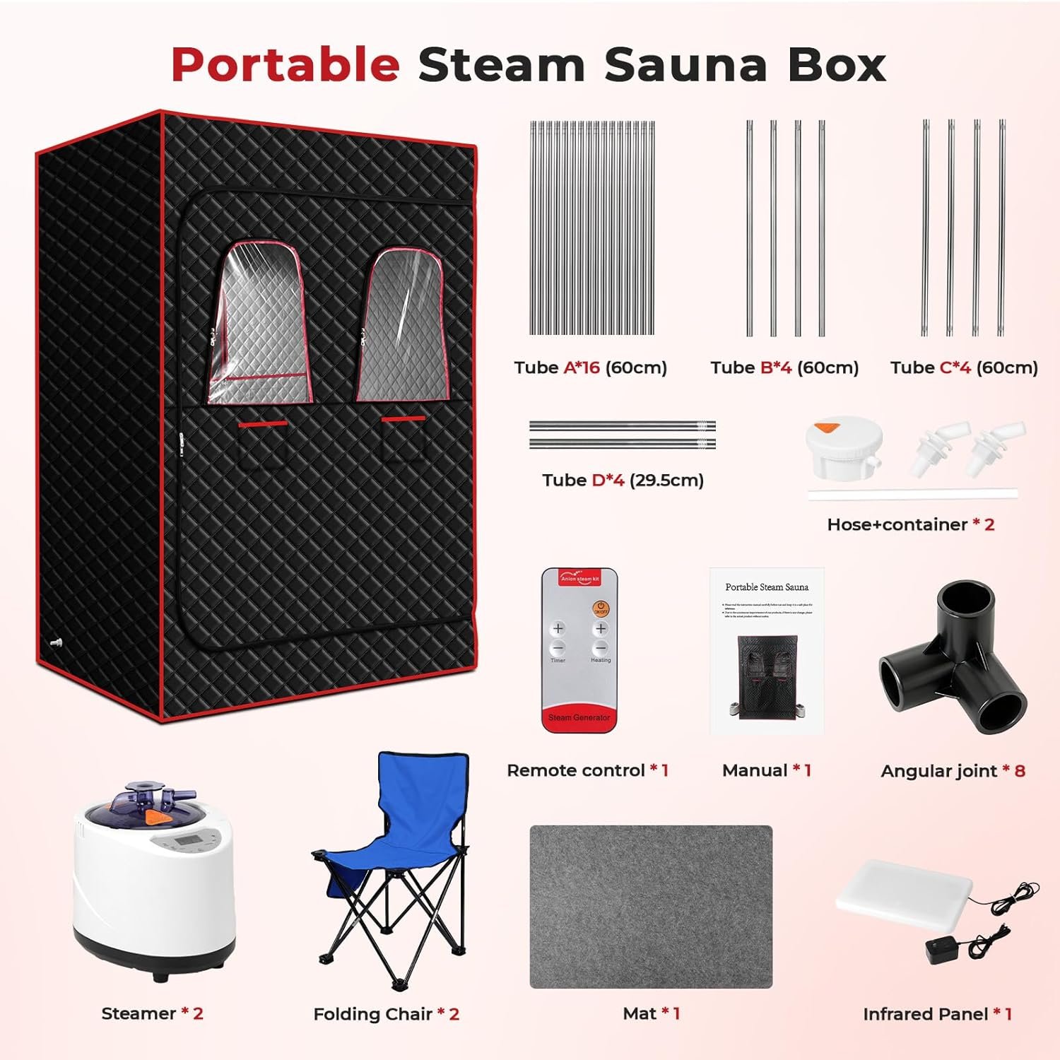 2-Person Steam Sauna Tent with Red Light Therapy – Dual Steamers, Stainless Steel Frame - Image 4