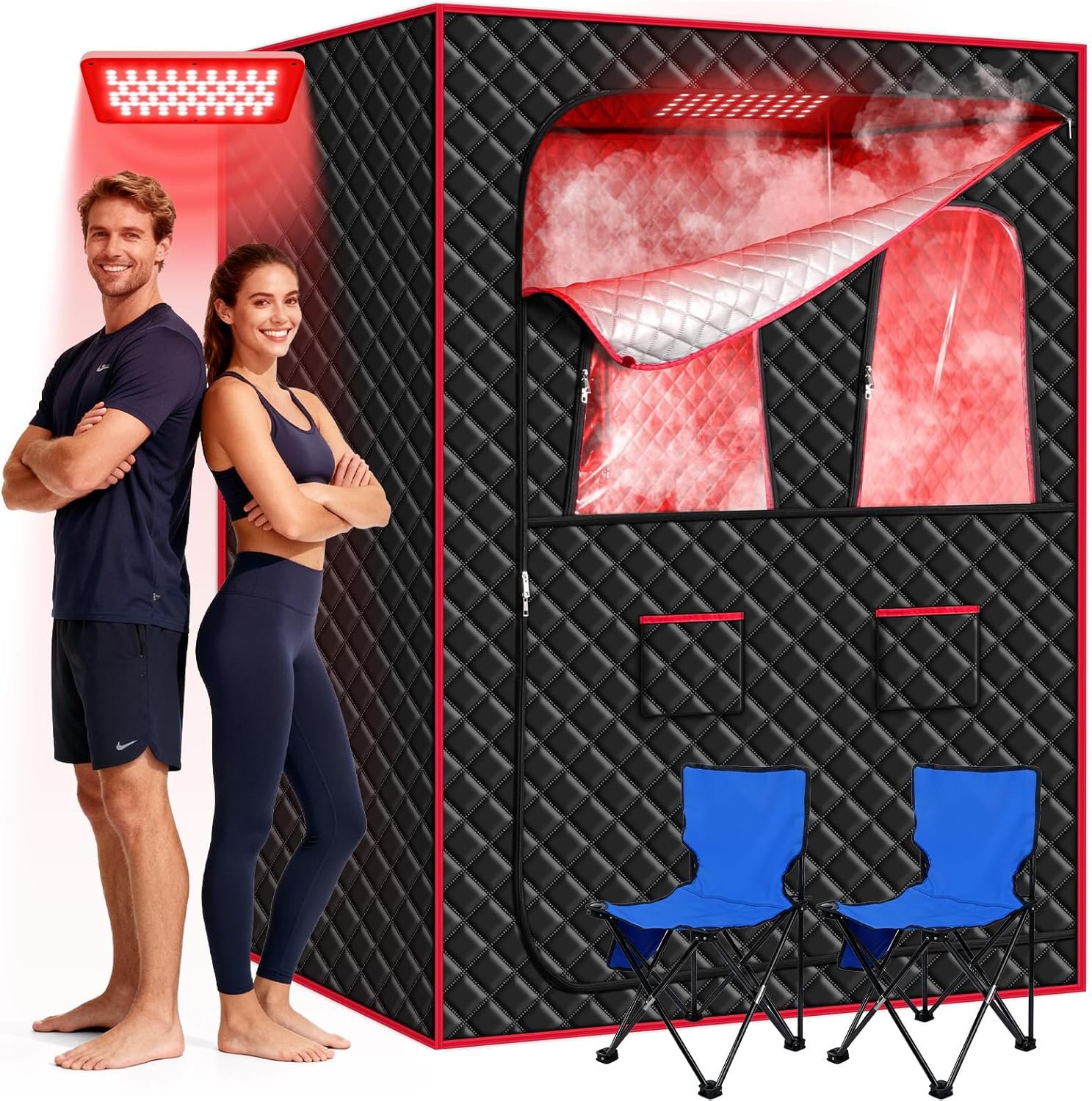 2-Person Steam Sauna Tent with Red Light Therapy – Dual Steamers, Stainless Steel Frame - Image 2