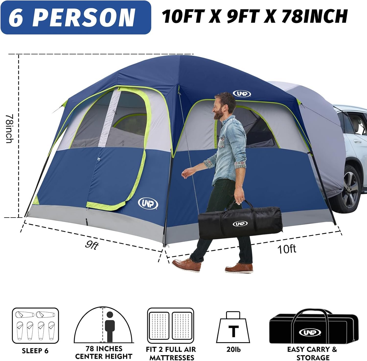 6-Person SUV Tailgate Tent – Dual Use, 78" Standing Height, Mesh Ventilation - Image 2