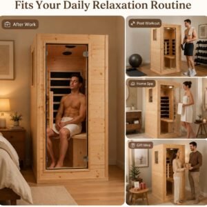 1-Person Mini Hemlock Sauna – Side-Opening Door, 5 Heating Panels, 1050W
