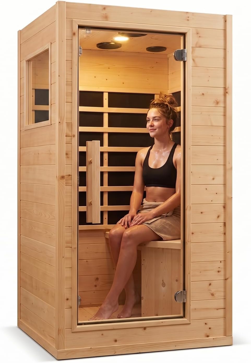 1-Person Mini Hemlock Sauna – Side-Opening Door, 5 Heating Panels, 1050W - Image 2