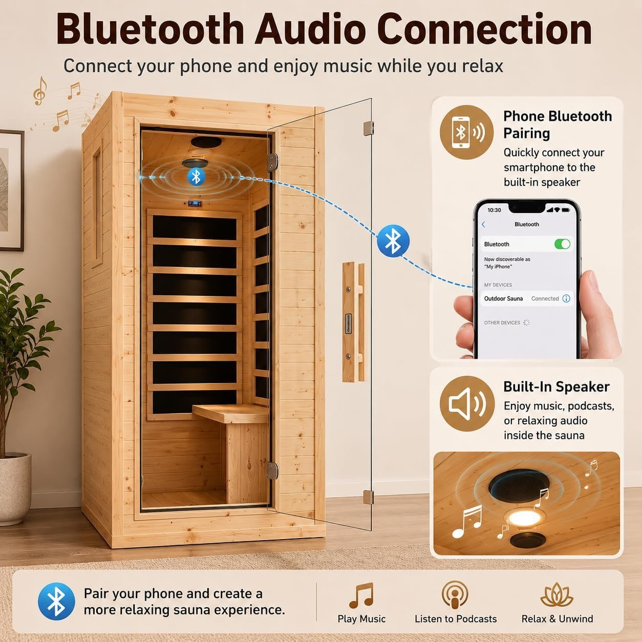 1-Person Mini Hemlock Sauna – Side-Opening Door, 5 Heating Panels, 1050W - Image 5