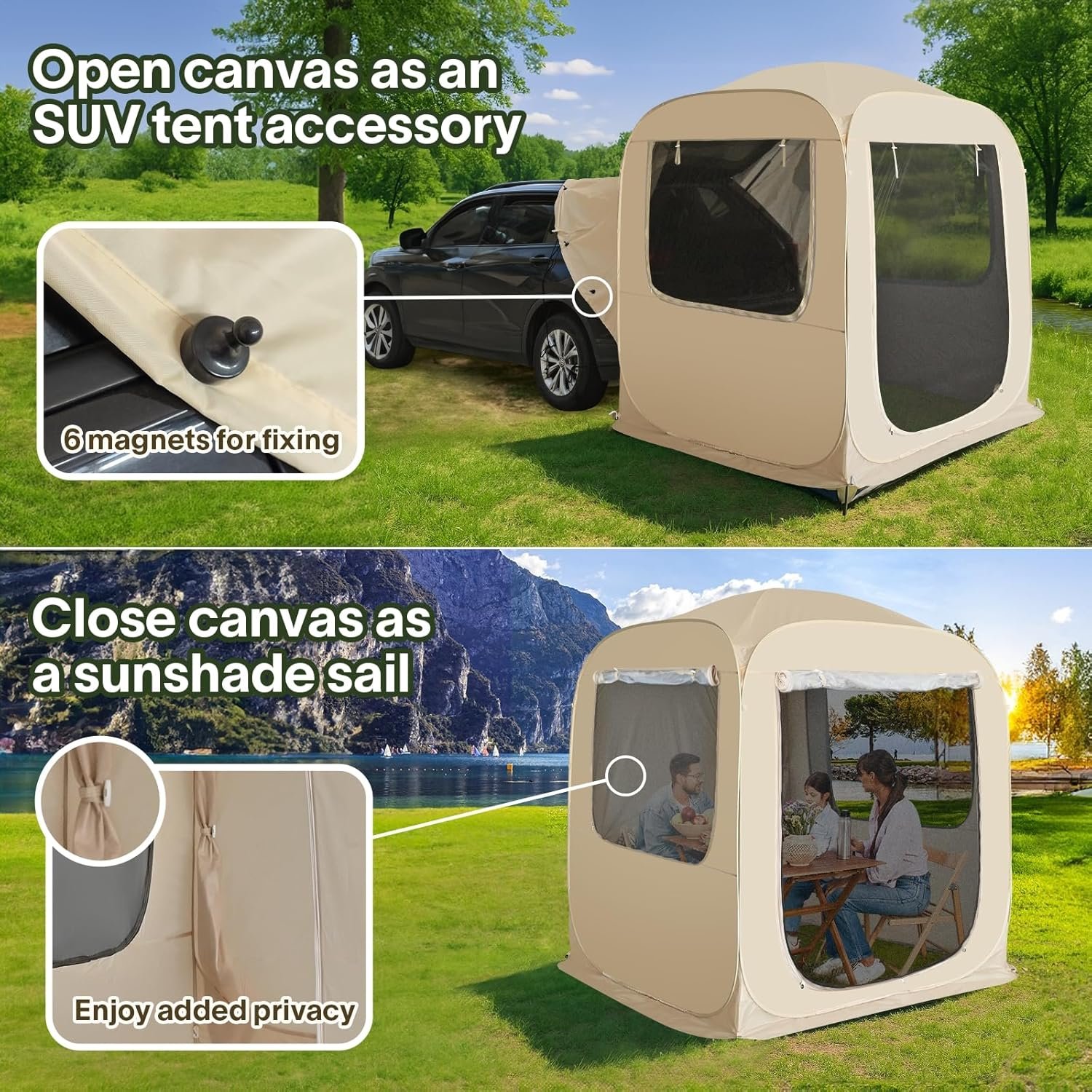 Instant Pop-Up SUV Tailgate Tent – Built-In Sunshade Awning, Waterproof, No Tools