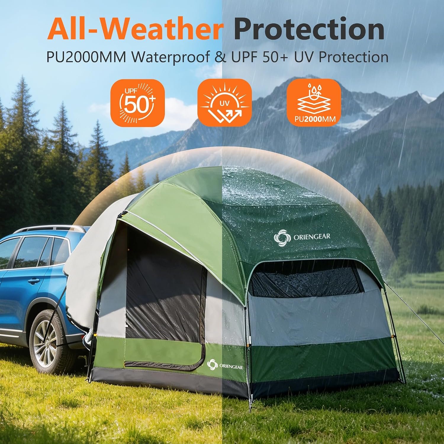 8x8 SUV Tailgate Tent – Dual-Use Standalone or Vehicle-Attached, 5-8 Person