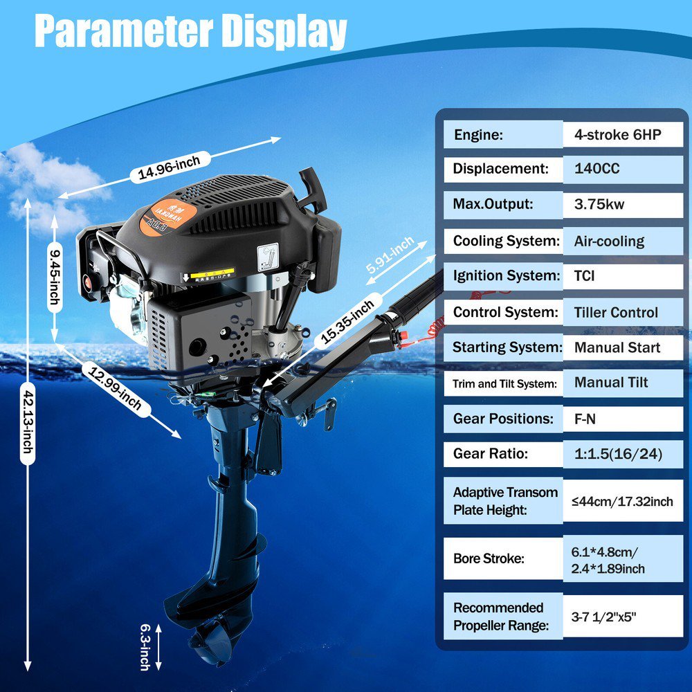 6HP Outboard Motor 4 Stroke Gasoline Air Cooled Short Shaft, 140CC 3.75kW - Image 6