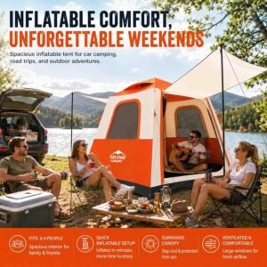 Inflatable Cabin Tent with Built-In Awning – Air-Beam Setup, No Poles, 2-4 Person