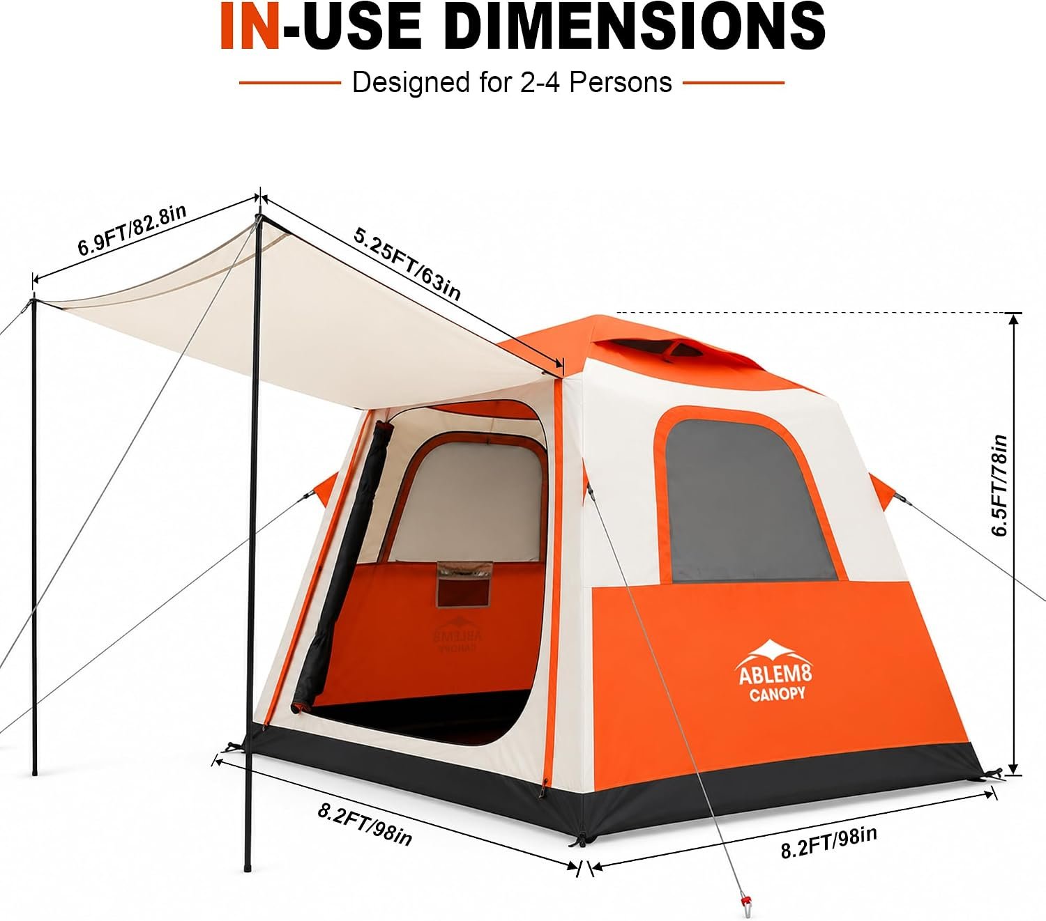 Inflatable Cabin Tent with Built-In Awning – Air-Beam Setup, No Poles, 2-4 Person - Image 4