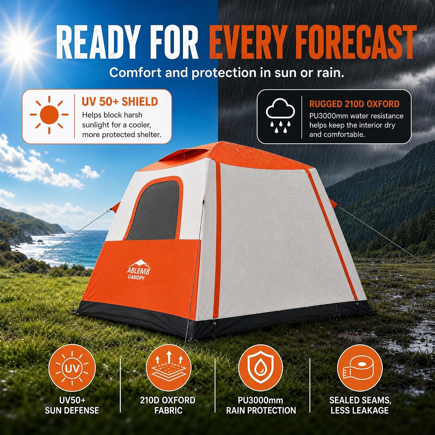 Inflatable Cabin Tent with Built-In Awning – Air-Beam Setup, No Poles, 2-4 Person - Image 5