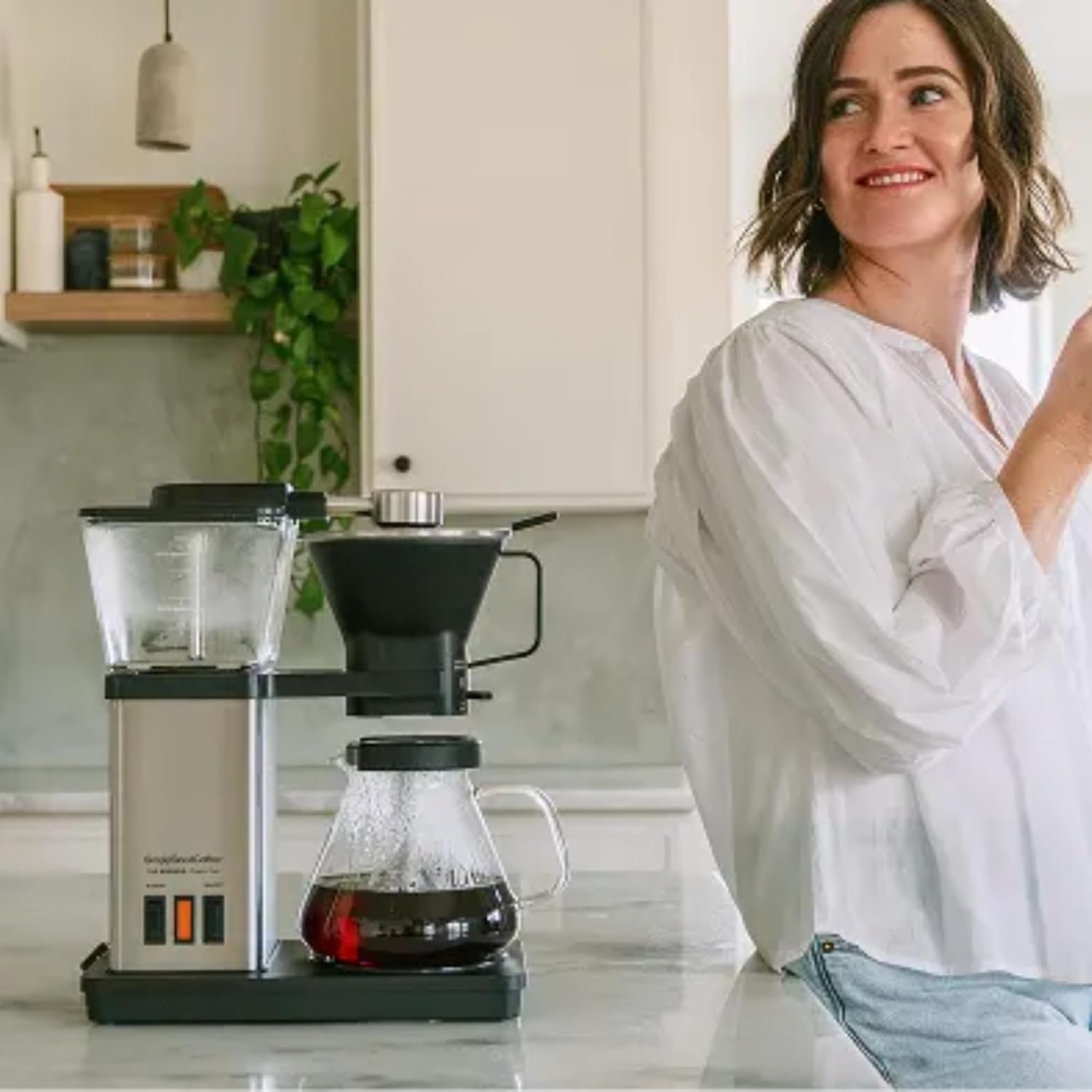 Plastic-Free Automatic Drip Coffee Brewer – Stainless Steel & Glass Brew Path, 8-Cup