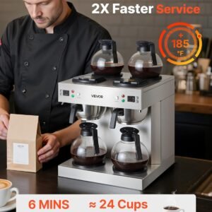 Commercial Dual-Head Coffee Maker – 24-Cup Capacity, 4 Carafes, 6-Minute Brew