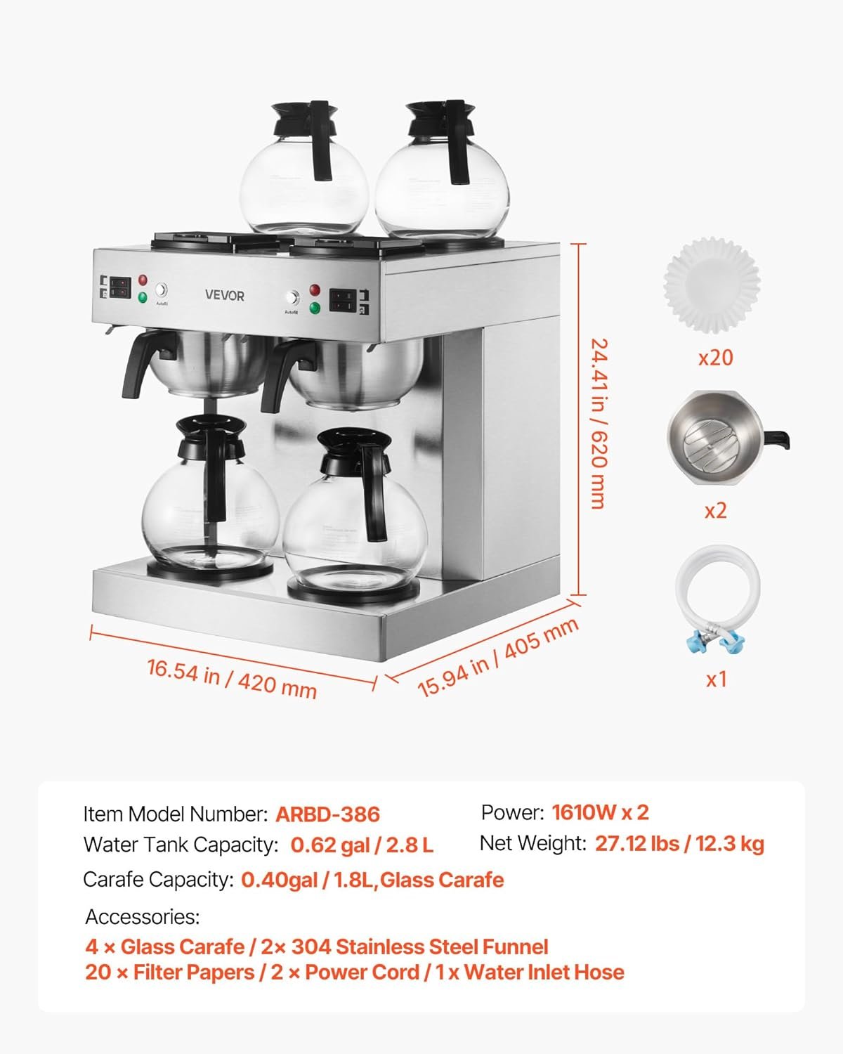Commercial Dual-Head Coffee Maker – 24-Cup Capacity, 4 Carafes, 6-Minute Brew - Image 9