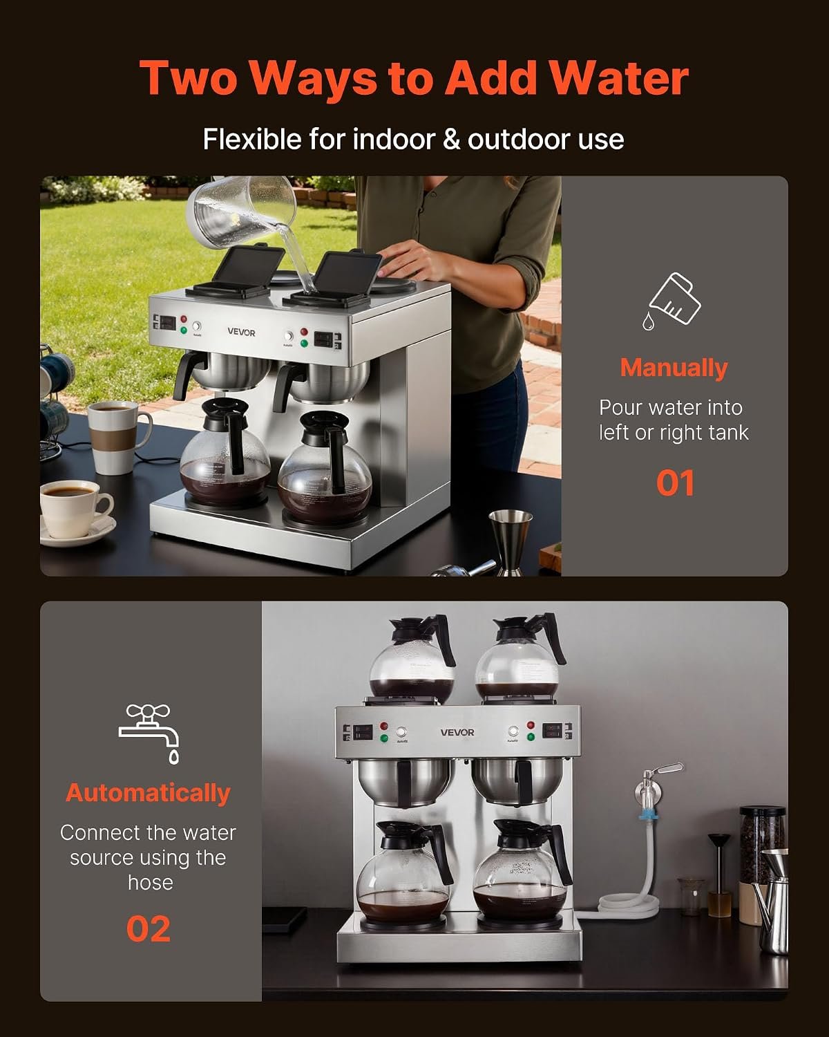 Commercial Dual-Head Coffee Maker – 24-Cup Capacity, 4 Carafes, 6-Minute Brew - Image 6