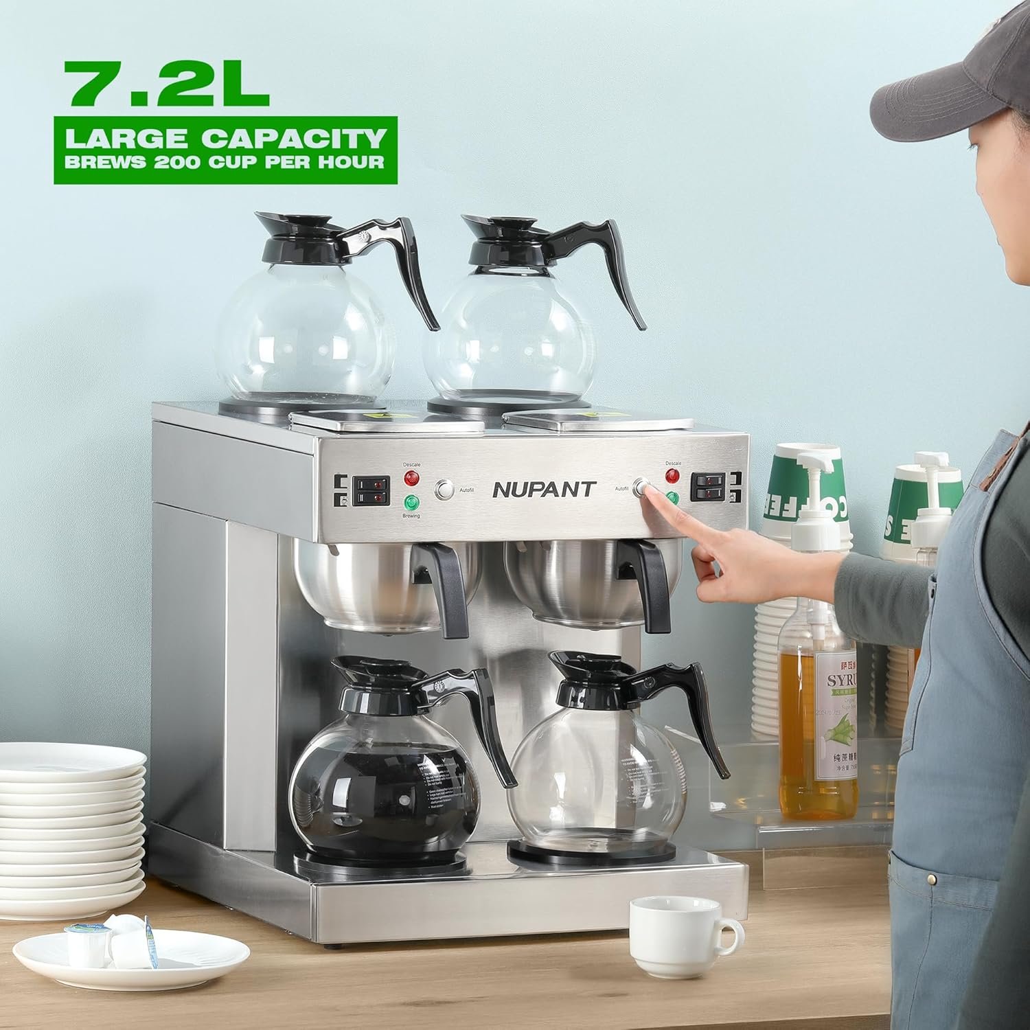 Commercial 12-Cup Coffee Maker with Water Line – Dual Carafe & Warmer System, Auto-Fill