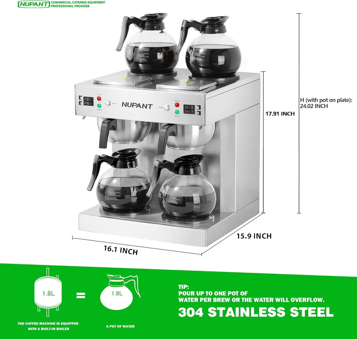 Commercial 12-Cup Coffee Maker with Water Line – Dual Carafe & Warmer System, Auto-Fill - Image 2