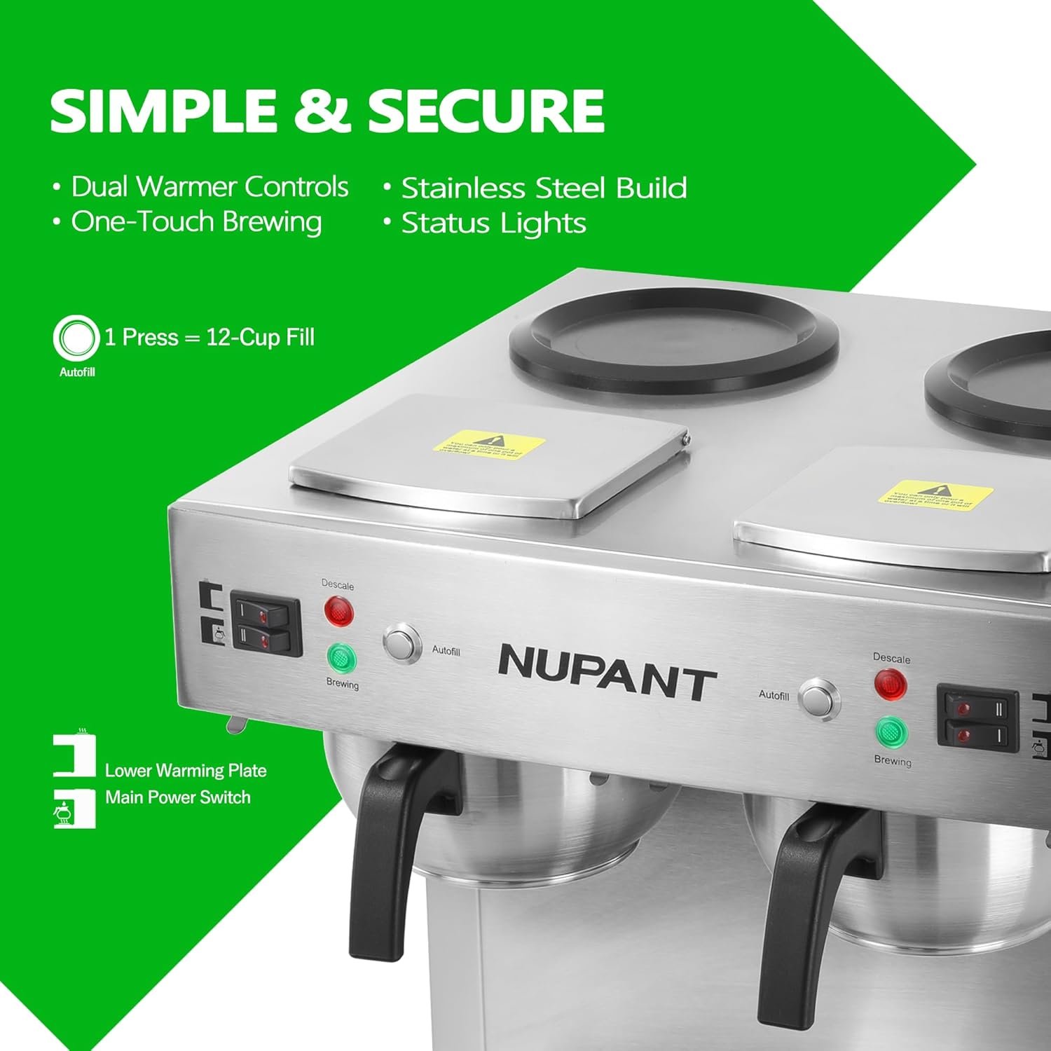 Commercial 12-Cup Coffee Maker with Water Line – Dual Carafe & Warmer System, Auto-Fill - Image 3
