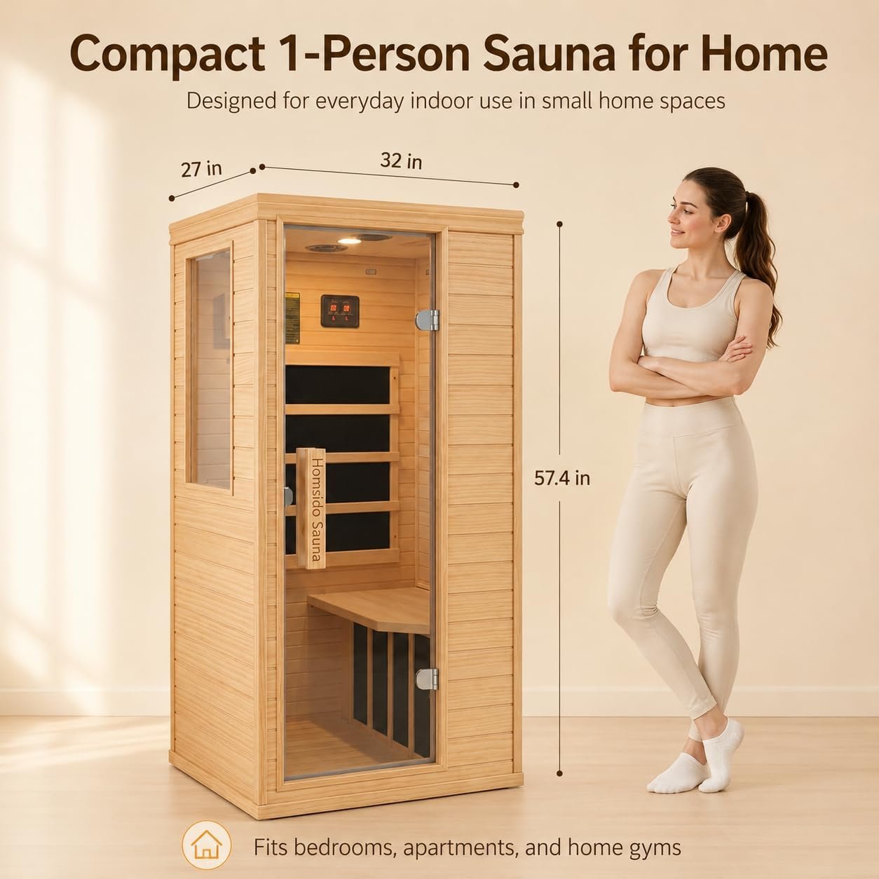 1-Person Hemlock Infrared Sauna – 900W, Bluetooth Audio, LED Reading Light - Image 3