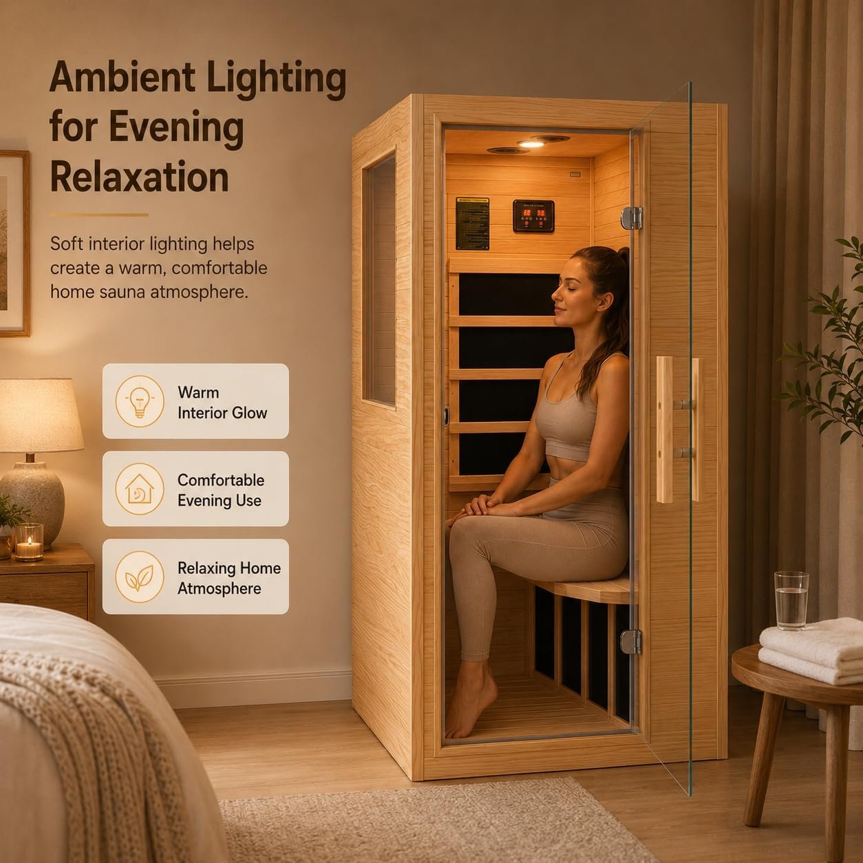 1-Person Hemlock Infrared Sauna – 900W, Bluetooth Audio, LED Reading Light