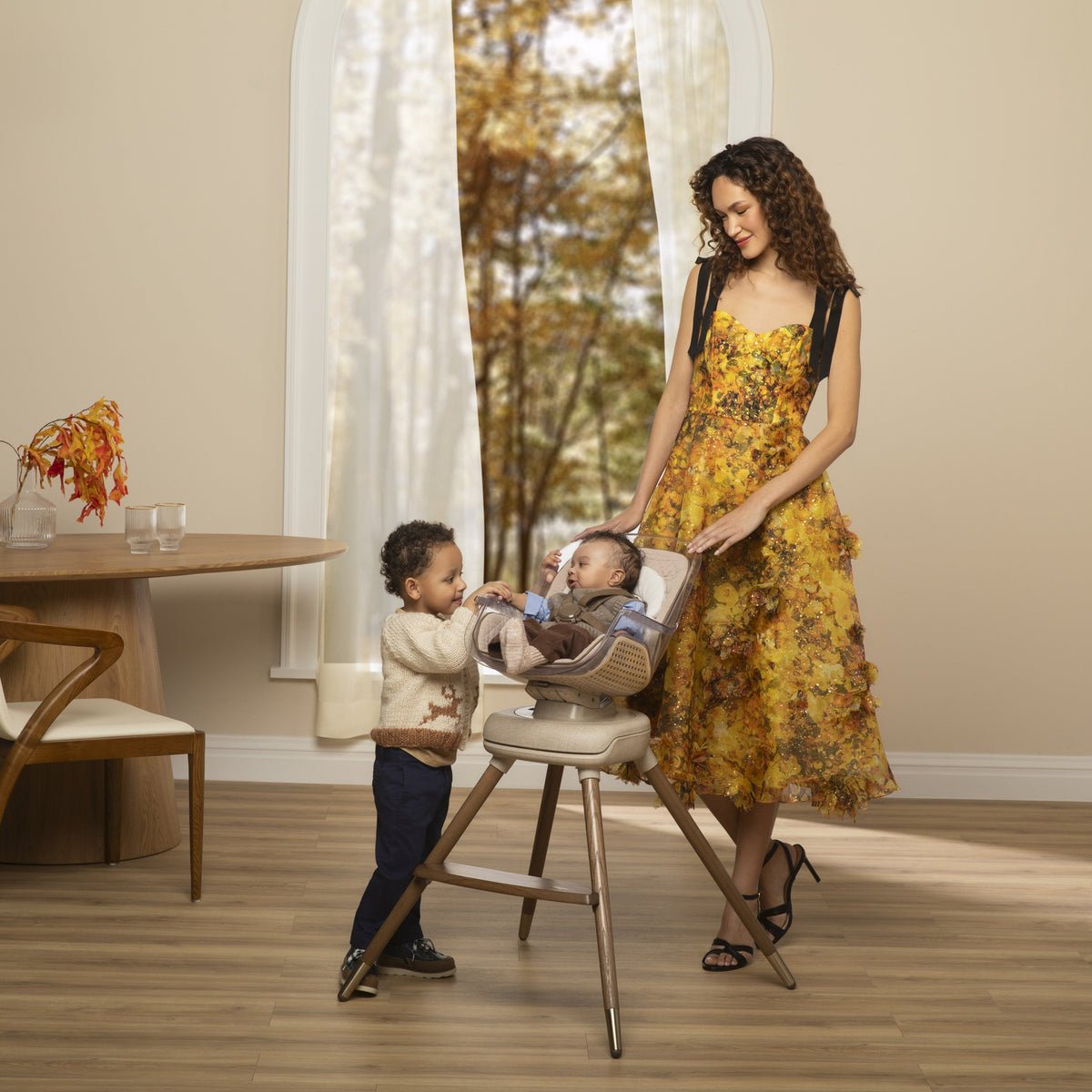 360° Rotating 7-in-1 High Chair – Ash Wood Legs, Recycled Fabric - Image 2