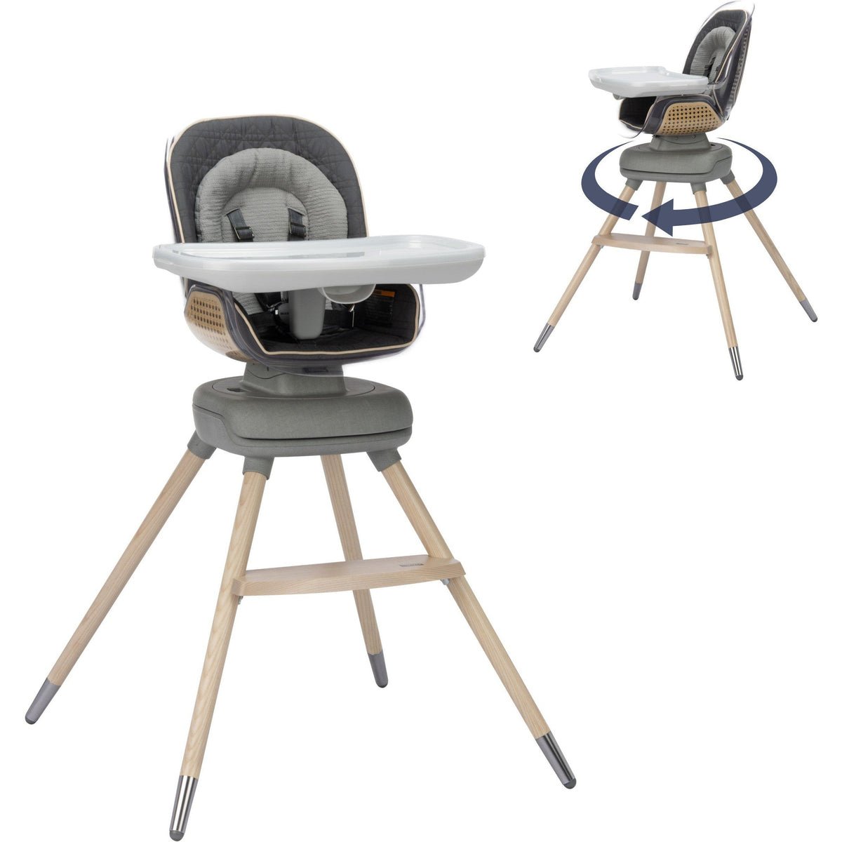 360° Rotating 7-in-1 High Chair – Ash Wood Legs, Recycled Fabric - Image 3