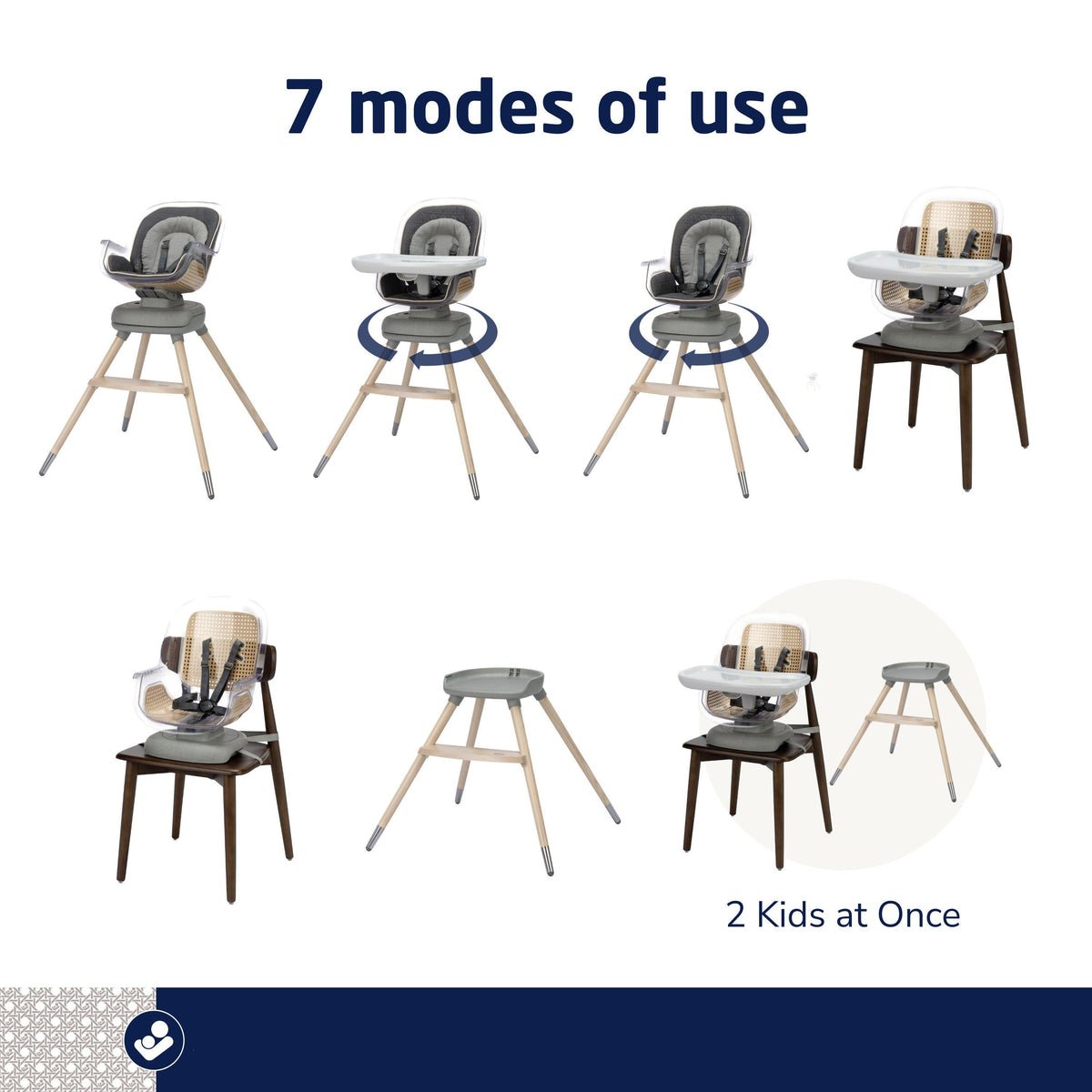 360° Rotating 7-in-1 High Chair – Ash Wood Legs, Recycled Fabric - Image 5