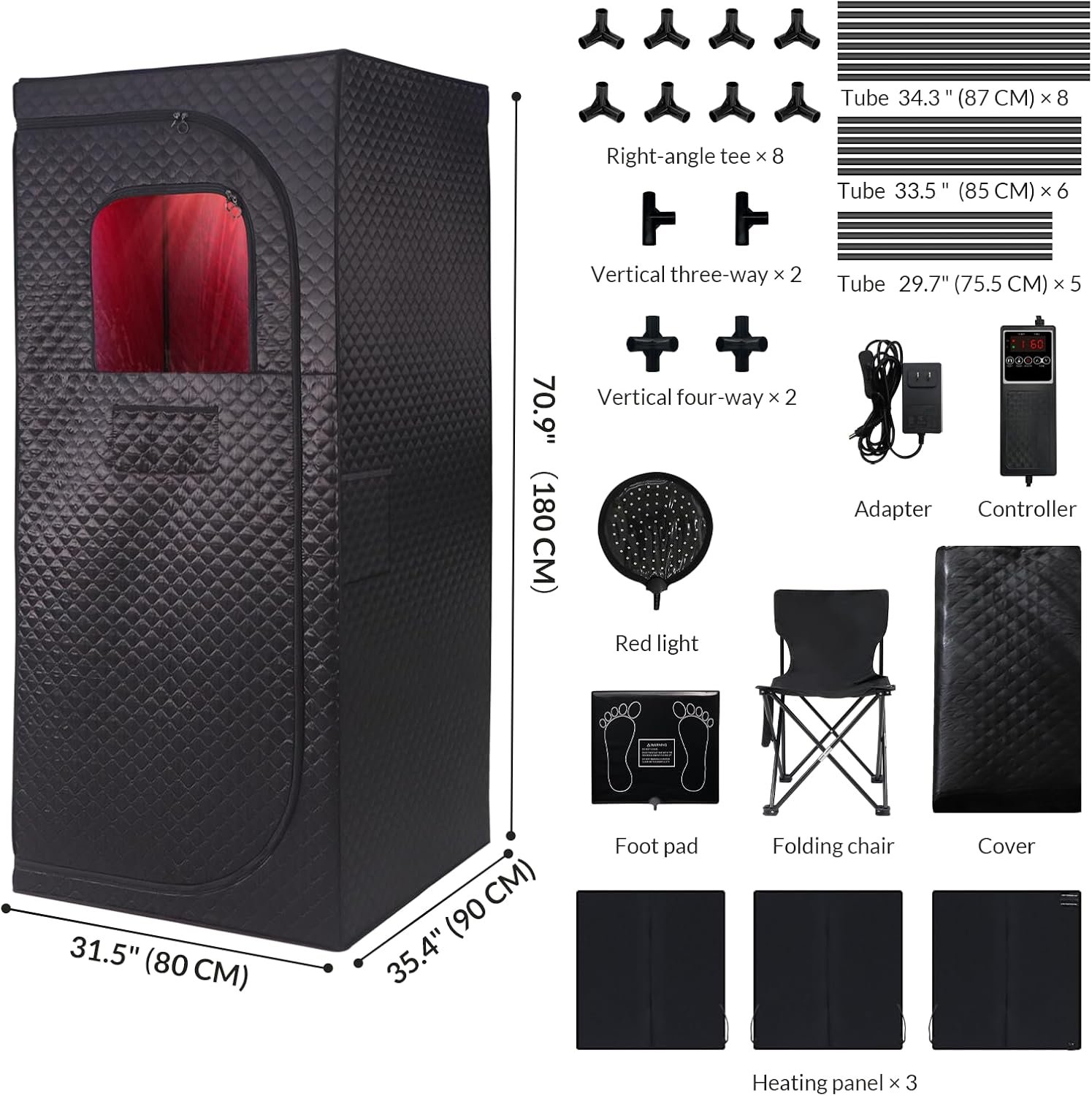 Dry Infrared Sauna Box with Red Light Therapy – 9 Heat Levels, Foldable Chair & Heated Foot Pad - Image 4