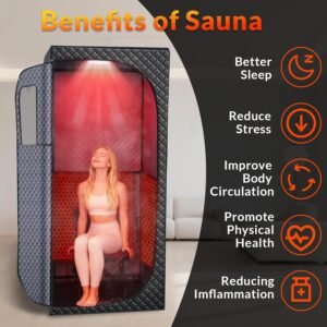 Dry Infrared Sauna Box with Red Light Therapy – 9 Heat Levels, Foldable Chair & Heated Foot Pad