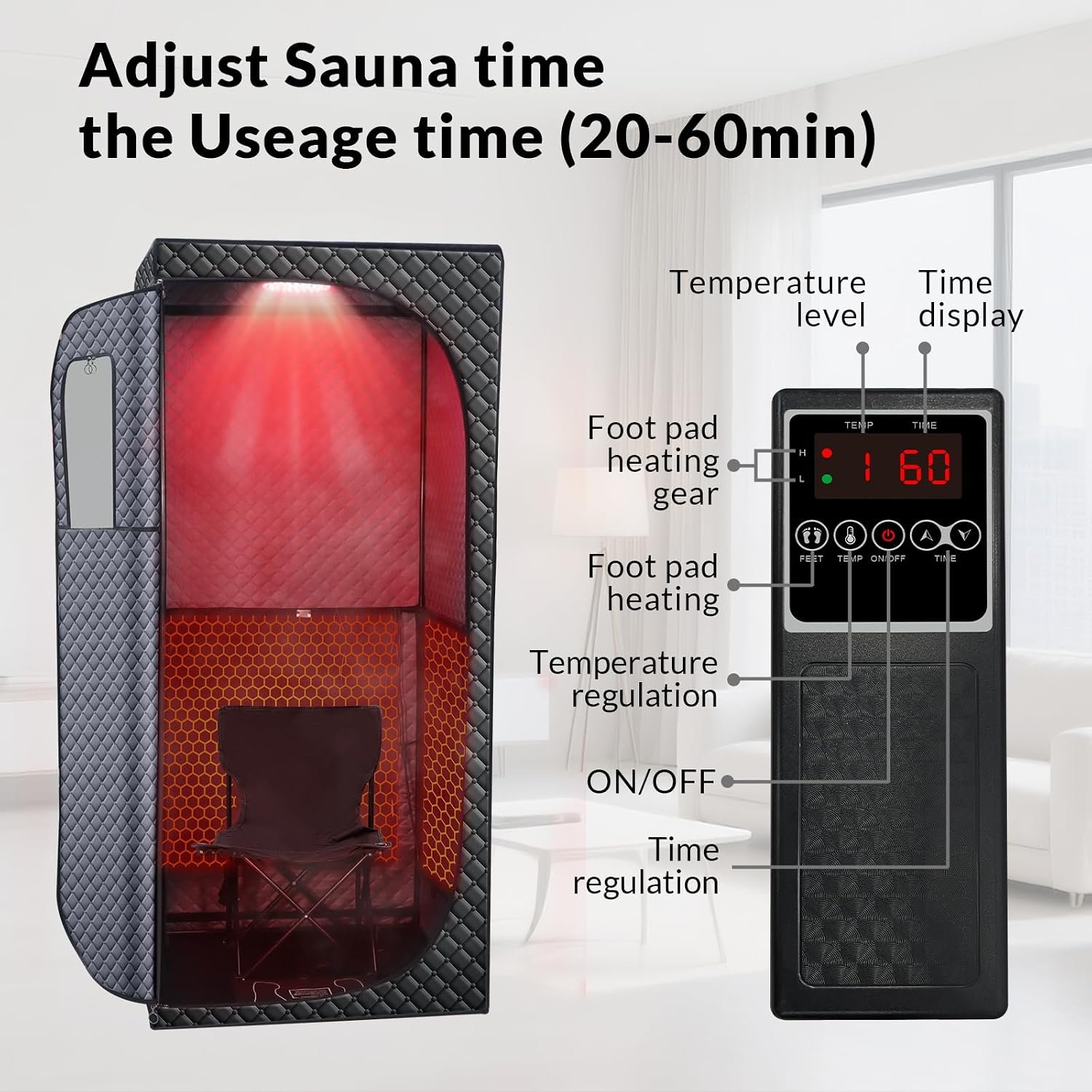 Dry Infrared Sauna Box with Red Light Therapy – 9 Heat Levels, Foldable Chair & Heated Foot Pad - Image 5