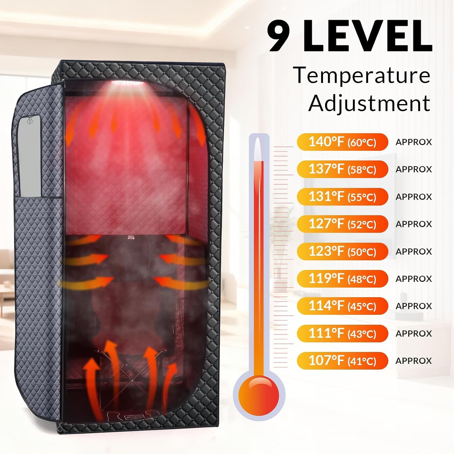 Dry Infrared Sauna Box with Red Light Therapy – 9 Heat Levels, Foldable Chair & Heated Foot Pad - Image 7