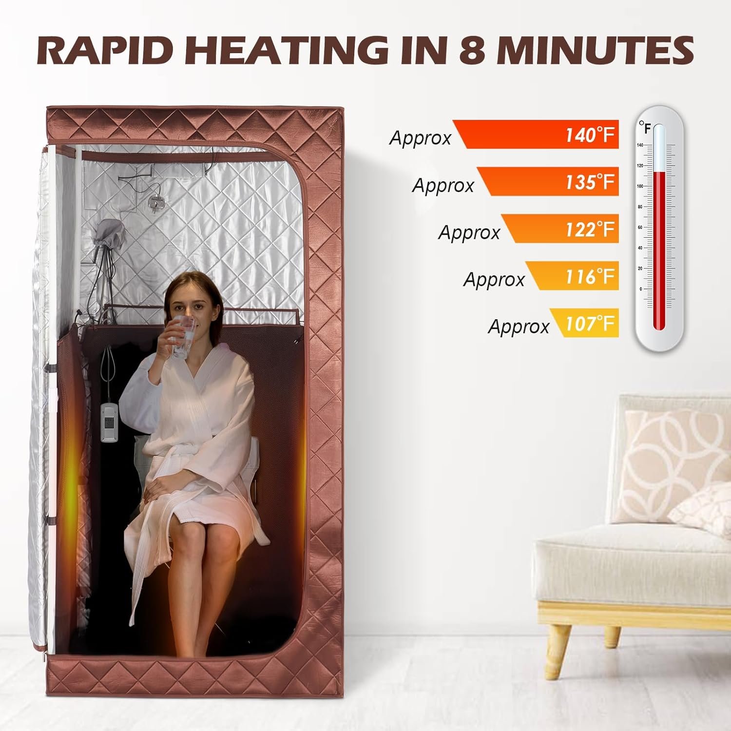 Full-Size Dry Infrared Sauna Tent – 3-Panel Heating, Remote Control, Foldable Chair & Foot Pad - Image 5