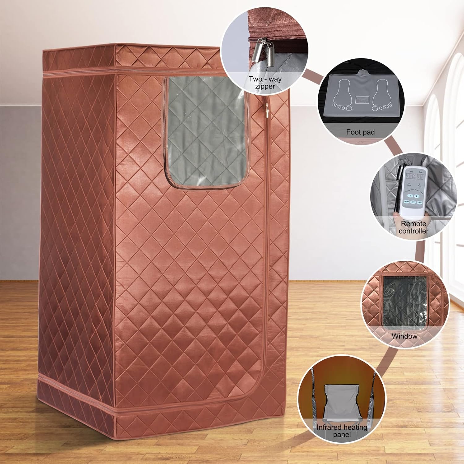 Full-Size Dry Infrared Sauna Tent – 3-Panel Heating, Remote Control, Foldable Chair & Foot Pad - Image 4