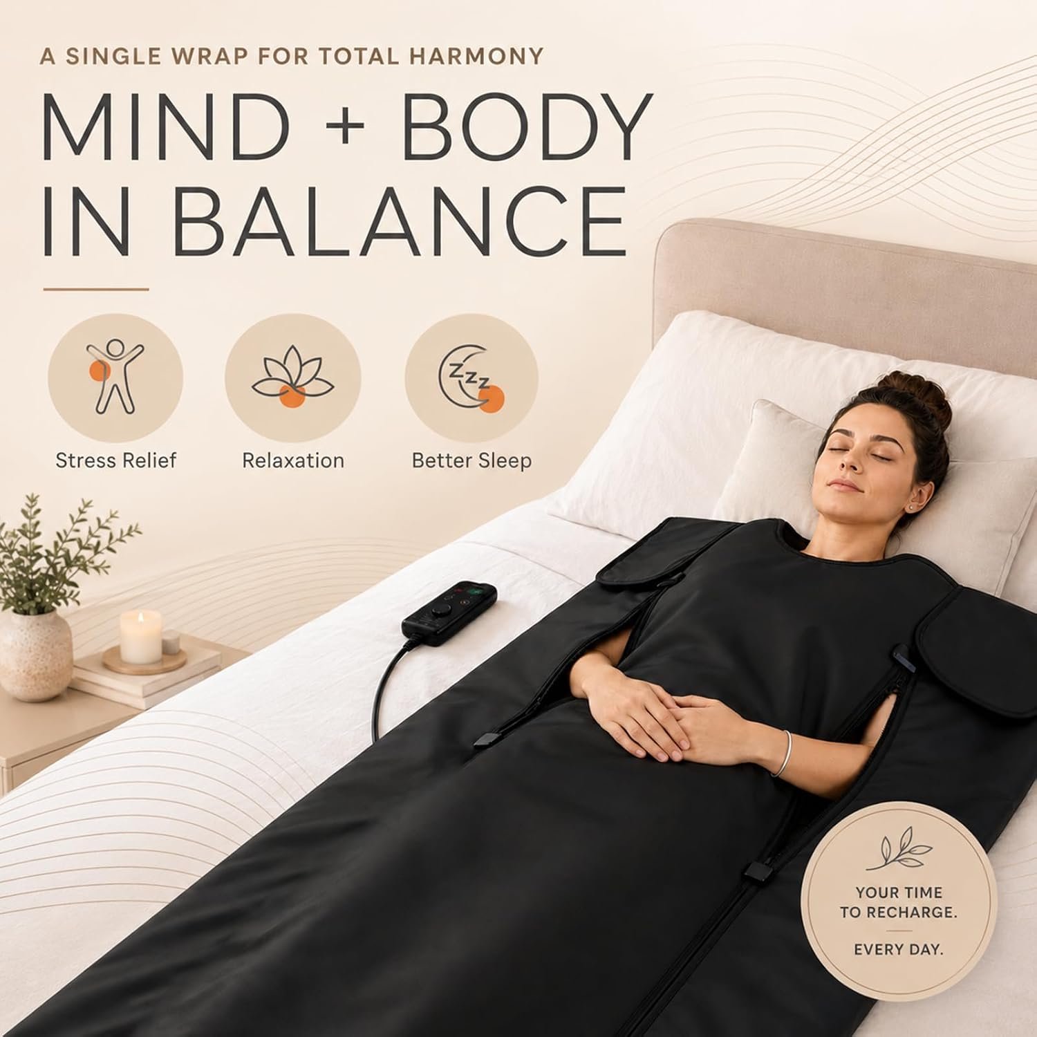 Low EMF Infrared Sauna Blanket with Support Pillow – PU Leather Cover, Dual-Zip Design - Image 3
