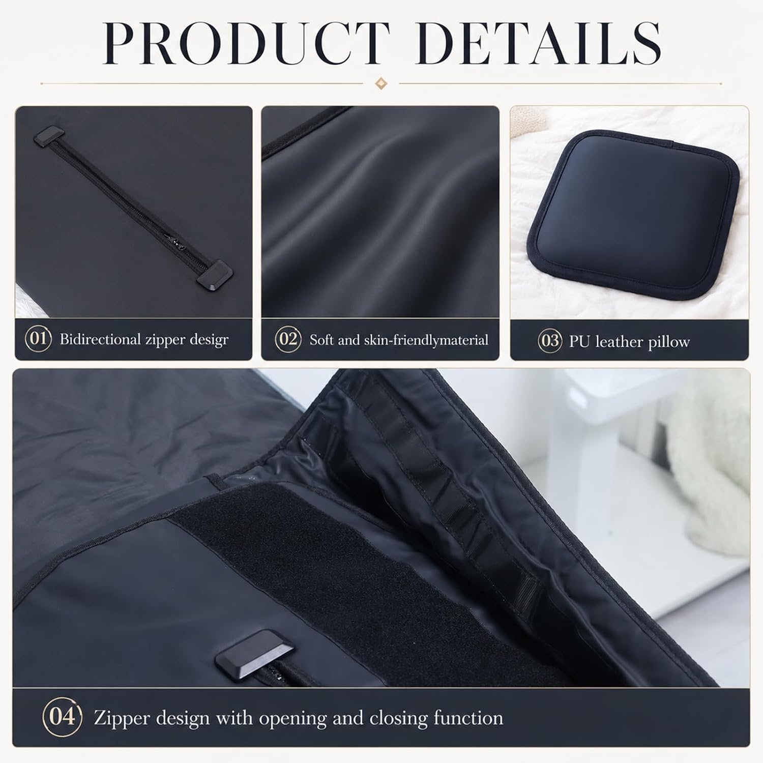 Low EMF Infrared Sauna Blanket with Support Pillow – PU Leather Cover, Dual-Zip Design - Image 5