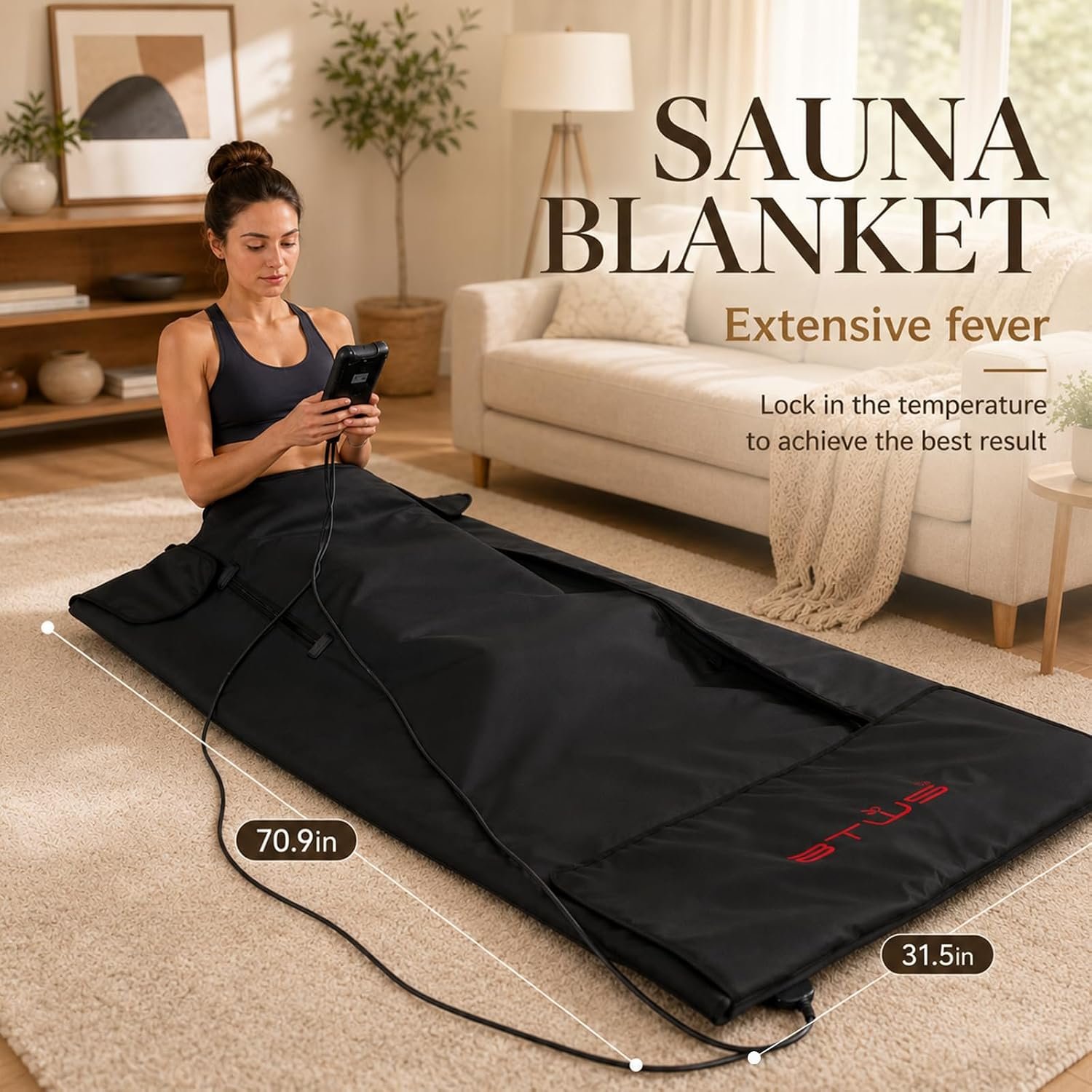 Low EMF Infrared Sauna Blanket with Support Pillow – PU Leather Cover, Dual-Zip Design - Image 2