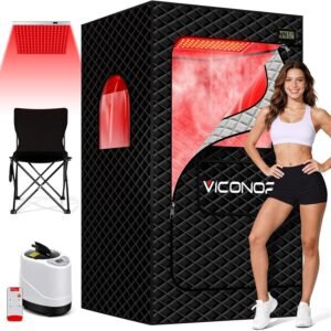 Portable Steam Sauna Box with Red Light Therapy – 660nm/850nm, 9 Heat Levels, Folding Chair