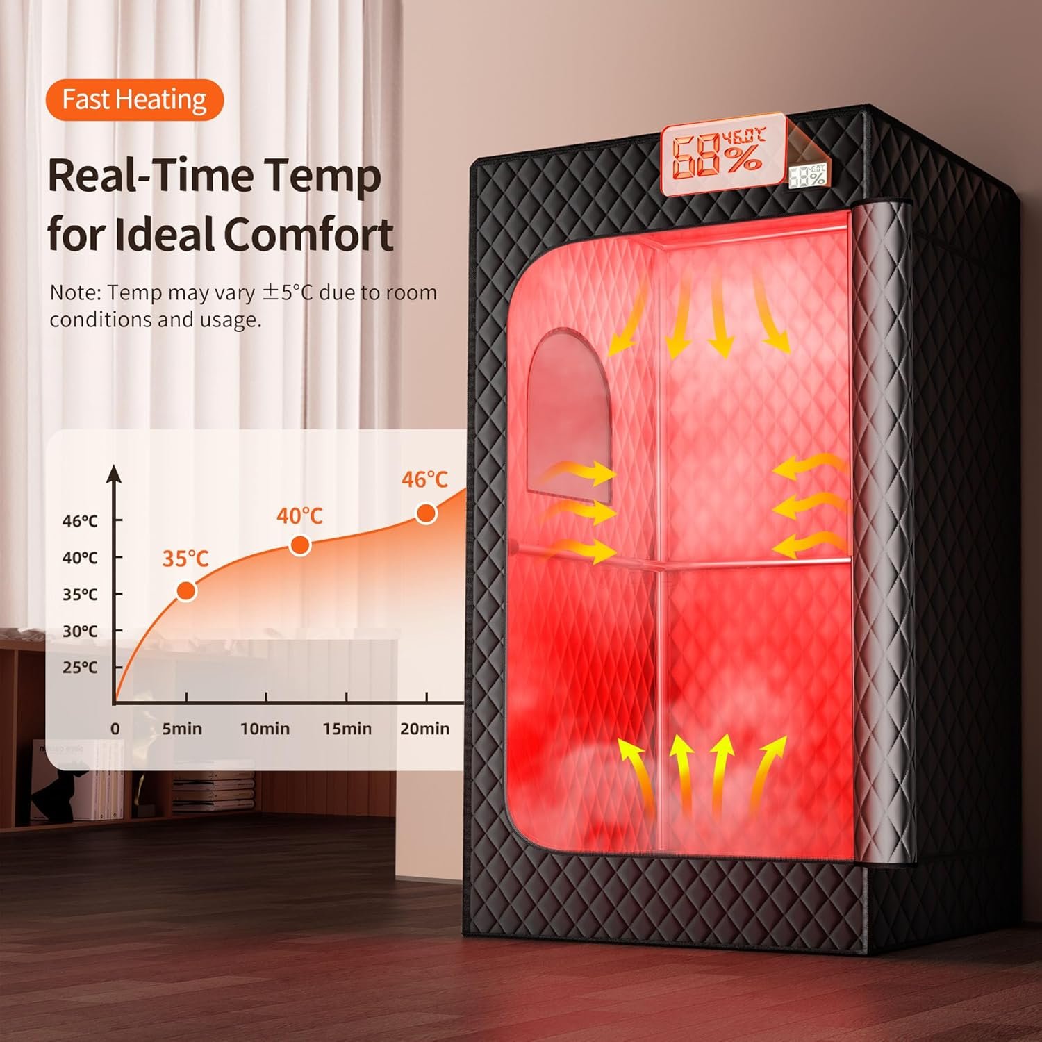 Portable Steam Sauna Box with Red Light Therapy – 660nm/850nm, 9 Heat Levels, Folding Chair - Image 2