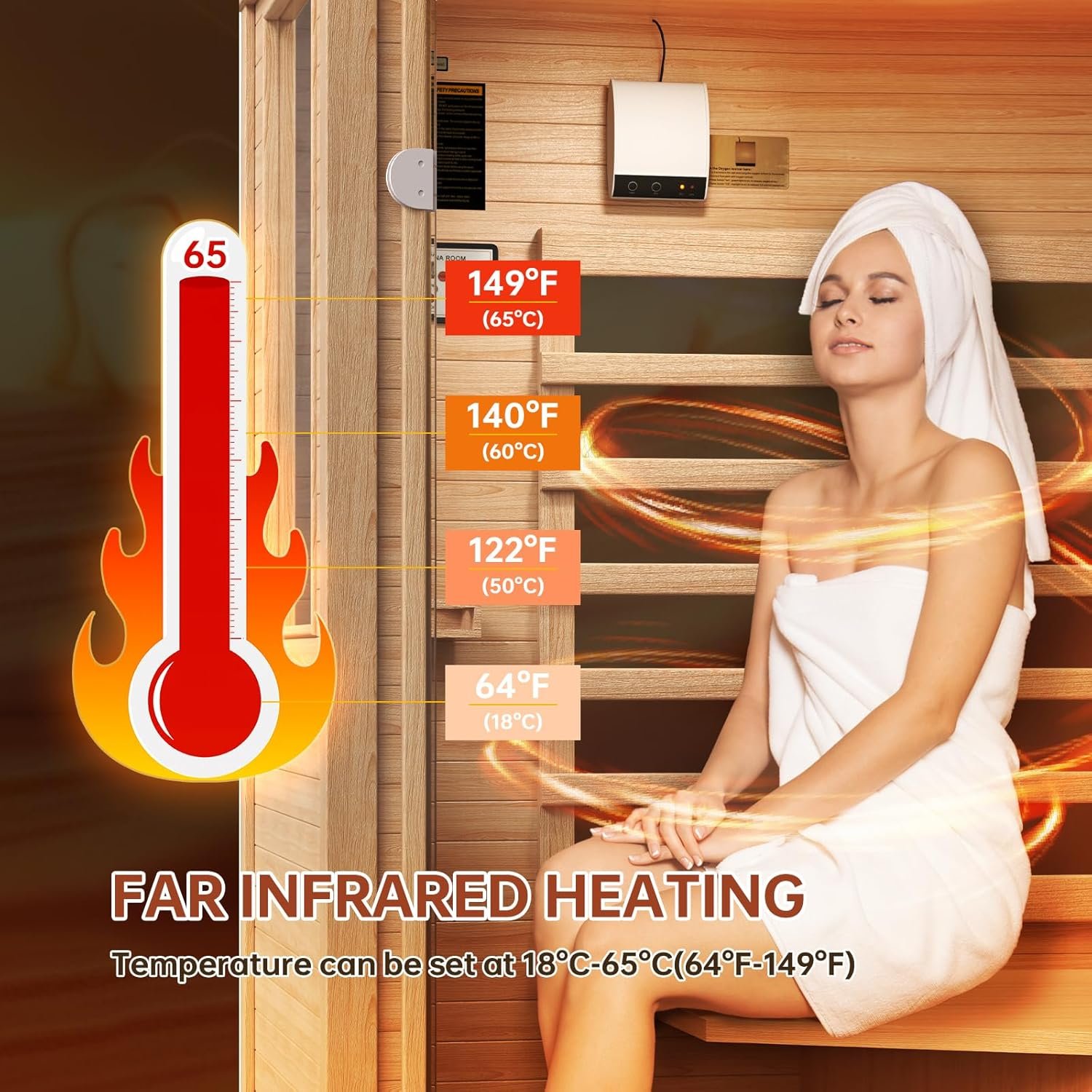 1-Person Canadian Hemlock Infrared Sauna – 4-Panel Heating, Bluetooth, Reading Light - Image 3