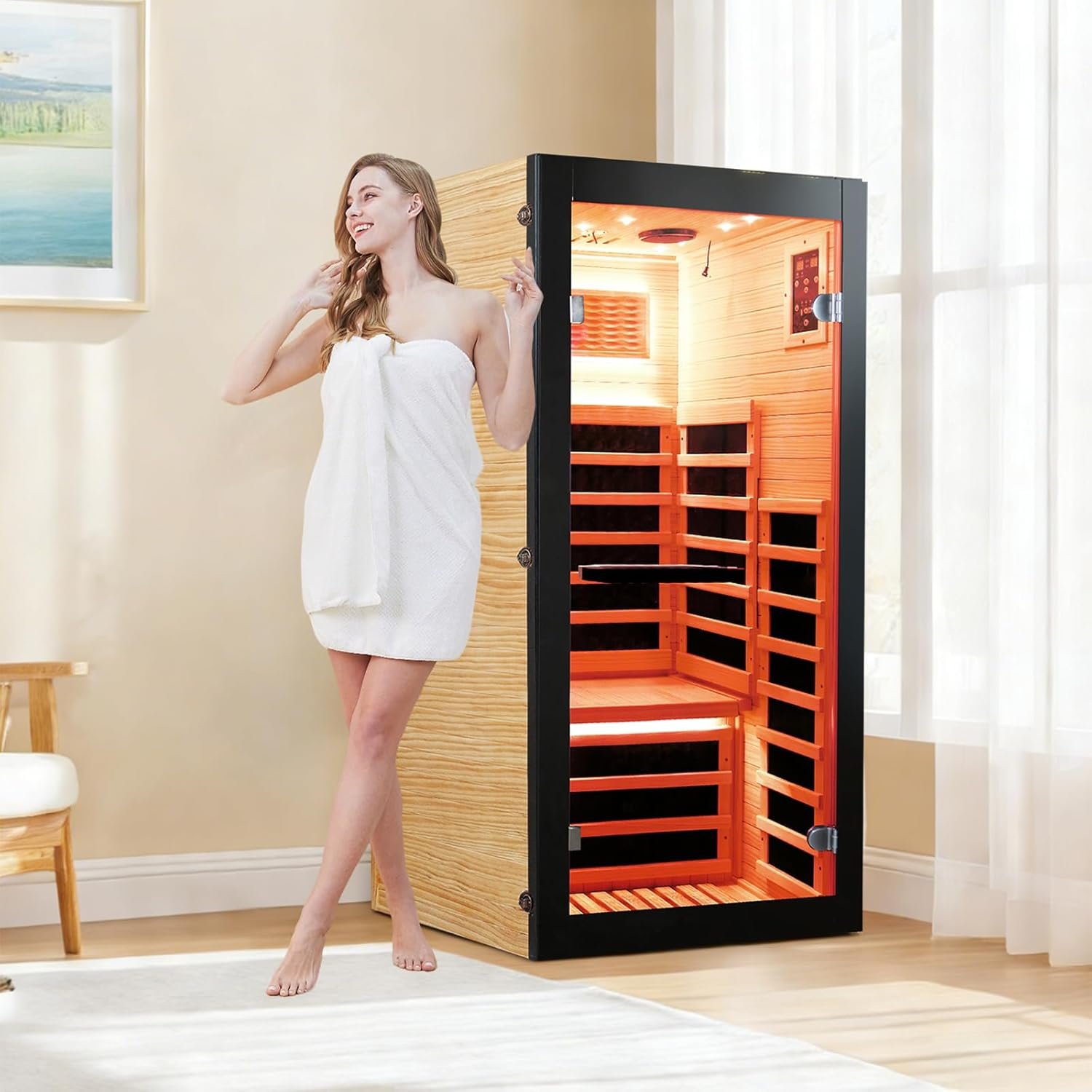 1-Person Chilean Pine Infrared Sauna Room – Starry Sky Lighting, Oxygen Bar, Dual Speakers - Image 5