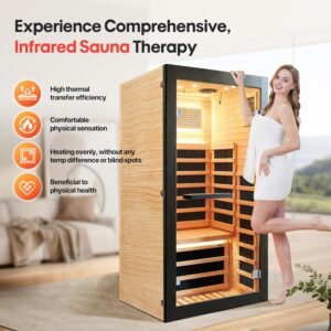 1-Person Chilean Pine Infrared Sauna Room – Starry Sky Lighting, Oxygen Bar, Dual Speakers
