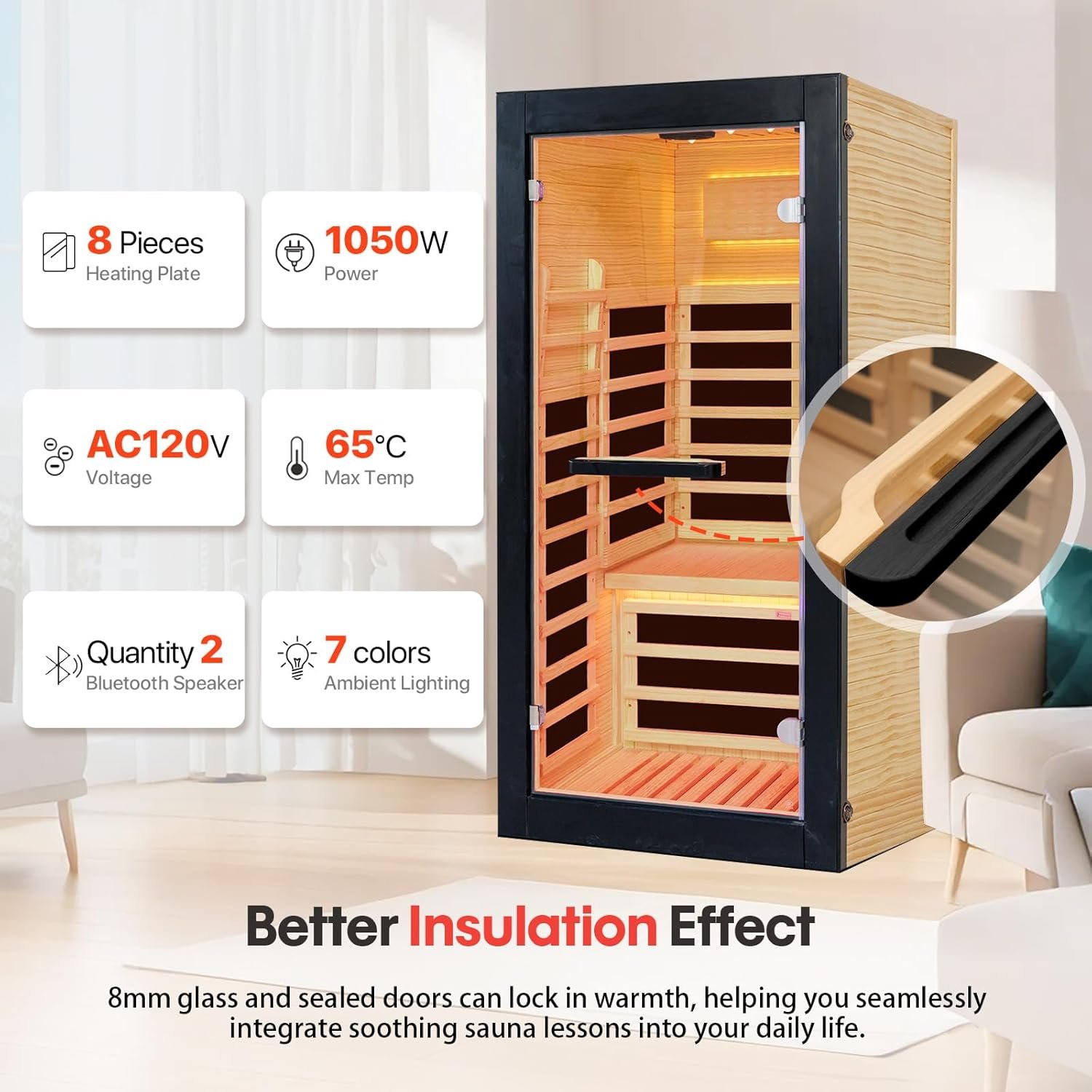 1-Person Chilean Pine Infrared Sauna Room – Starry Sky Lighting, Oxygen Bar, Dual Speakers - Image 6