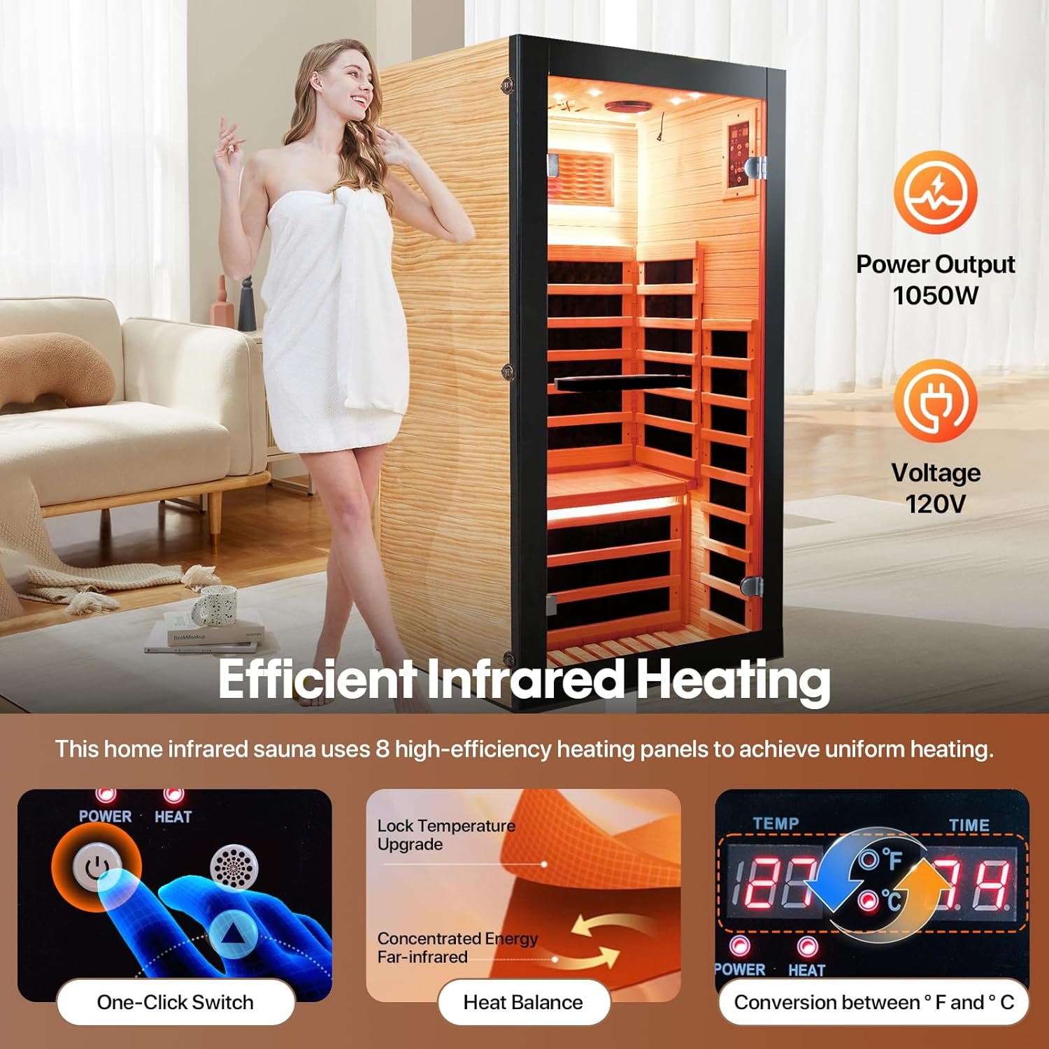 1-Person Chilean Pine Infrared Sauna Room – Starry Sky Lighting, Oxygen Bar, Dual Speakers - Image 9