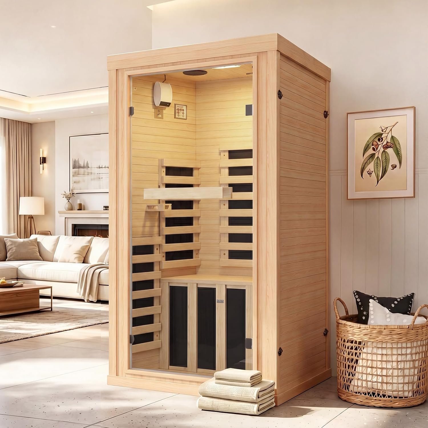 1-Person Canadian Hemlock Infrared Sauna Room – Chromotherapy, Bluetooth Speaker, Low EMF - Image 5