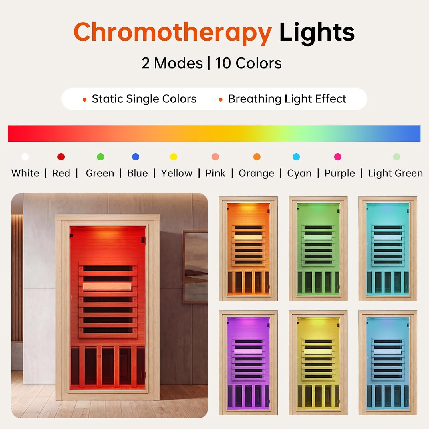 1-Person Canadian Hemlock Infrared Sauna Room – Chromotherapy, Bluetooth Speaker, Low EMF - Image 7