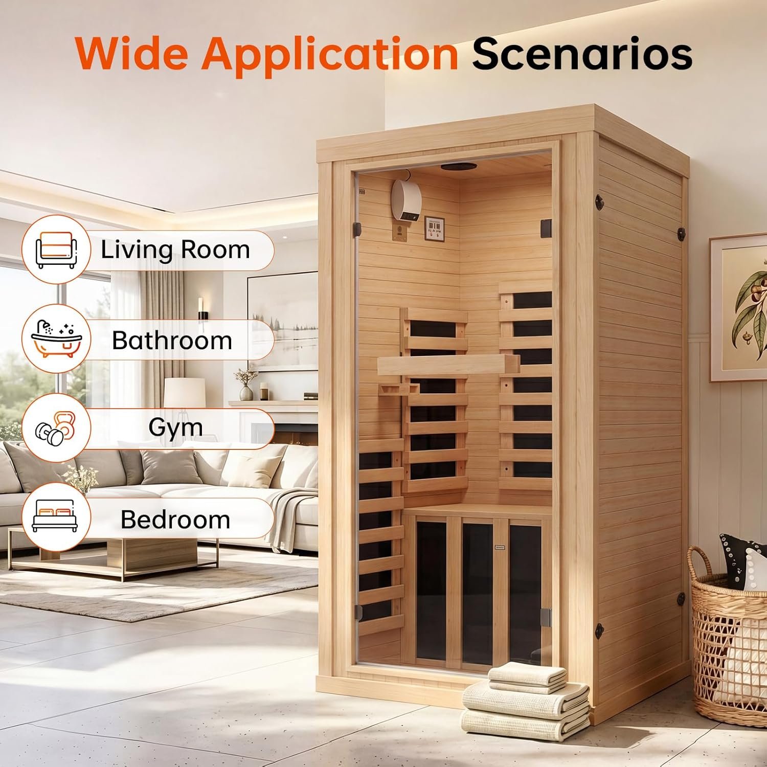 1-Person Canadian Hemlock Infrared Sauna Room – Chromotherapy, Bluetooth Speaker, Low EMF - Image 4